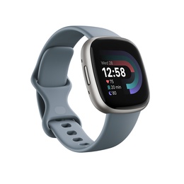 Viedpulksteni Versa 4 | Smart watch | NFC | GPS (satellite) | AMOLED | Touchscreen | Activity monitoring 24/7 | Waterproof | Bluetooth | Wi-Fi | Waterfall Blue/Platinum