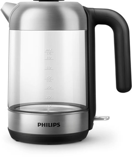 Tējkanna Philips | Kettle | HD9339/80 | Electric | 2200 W | 1.7 L | Stainless steel/Glass | 360° rotational base | Black/Silver  Hover