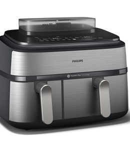  Philips Dual Basket Airfryer | NA555/00 5000 series | Power 2750 W | Capacity 9 L | RapidAir Plus | Silver  Hover