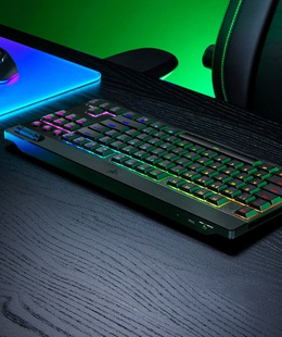 Tastatūra Razer | BlackWidow V4 Low-Profile HyperSpeed | Keyboard | Wireless | US | Bluetooth | Black | Orange Switch  Hover