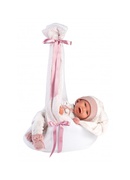  Lelle zīdainis Mimi 42 cm (pārnes. soma ar stārķi, smejas, runā, ar mānekli, mīkstais ķermenis) Spānija LL74006